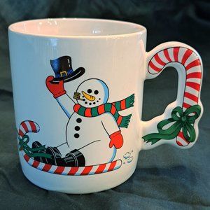 Vintage Snowman Candy Cane Mug